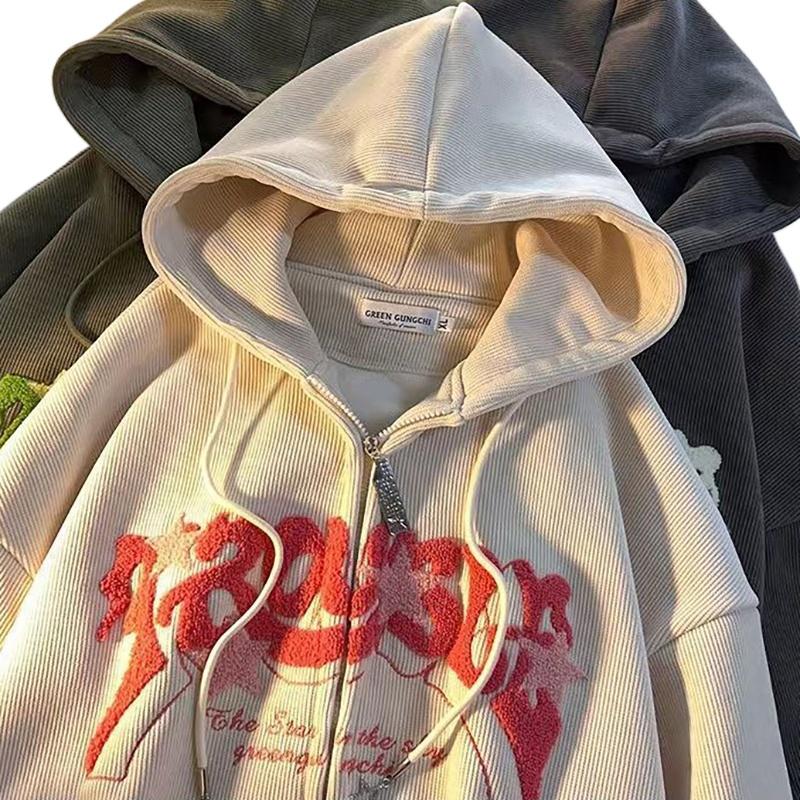 Product Introduction of Y2k Zip Up Hoodie Women Retro Embroidered Letter Loose Long Sleeve Tops 2025 Casual Hooded Sweatshirts Harajuku Jackets coat 16