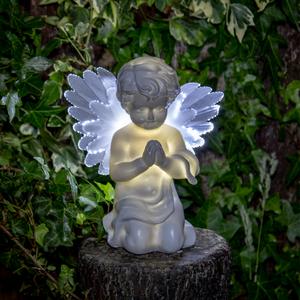 GardenKraft Solar Powered LED Angel Grave Ornament / Cherub With Fibre Optic Wings / Warm White LED’s / Beautiful Memorial Garden Ornament / Weatherproof / Auto-On Lights / 19cm x 9cm