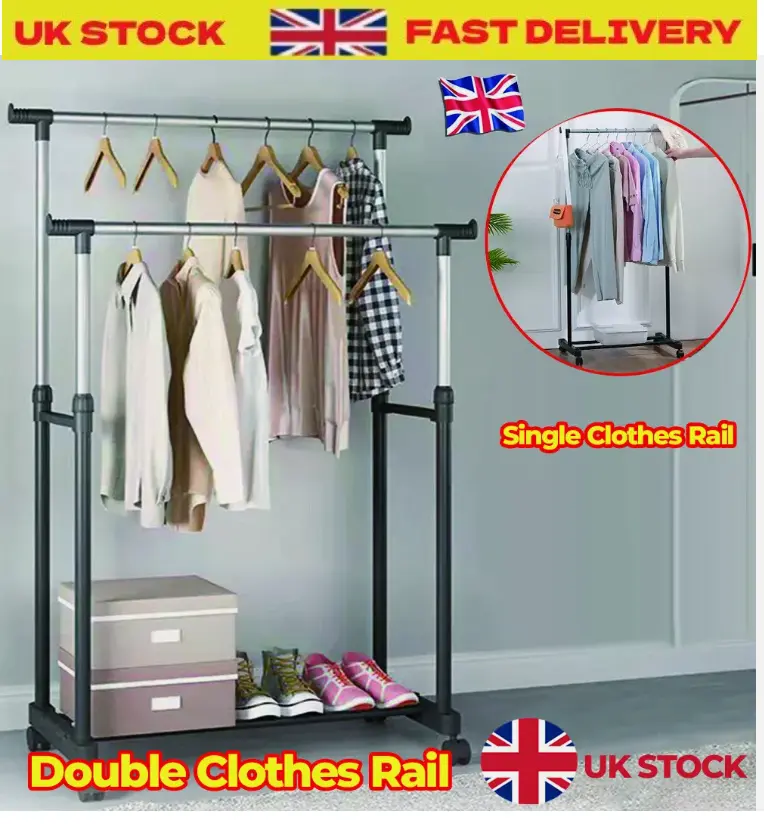 Heavy Duty Metal Clothes Rail Storage Garment Shelf Hanging Display Stand Rack
