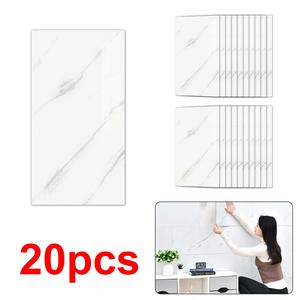 20 Pack Self-Adhesive White Marble PVC Cladding Wall Sticker Tiles Panels – For Kitchen & Bathroom Walls Decor Decorative Waterproof Tiles Sticker Ornaments Wood Plastic pu stone panel Wooden tile 3d  wall  panels wall  panel Multicolor tile  stickers