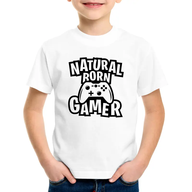 GAMING T-SHIRT Natural Born Gamer Funny Adult Men Kids Boy Tee Top Gamer Games t shirt Cotton Casual Crew Neck White V9 1