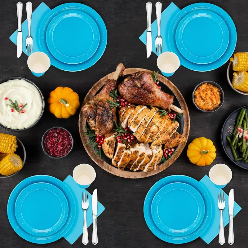 96 Pcs Blue Tableware Set, Paper Plates Cups and Napkins, Disposable Dinnerware Party Supplies for Graduation Holiday Wedding Birthday Party Baby Shower Decorations Serve 24 Guests 3