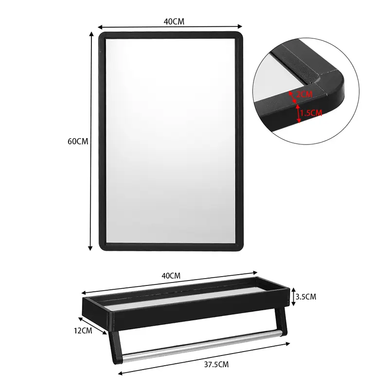 AceHome Black Bathroom Mirror with Shelf 3