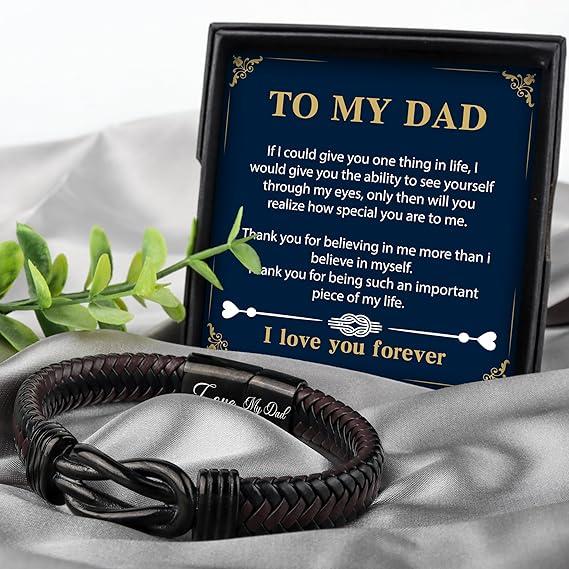 Gifts for Dad Mens Leather Bracelet Dad Fathers Day Birthday Gifts from Daughter Son Unique Presents for Dad Christmas 5
