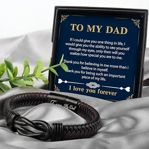 Gifts for Dad Mens Leather Bracelet Dad Fathers Day Birthday Gifts from Daughter Son Unique Presents for Dad Christmas 5