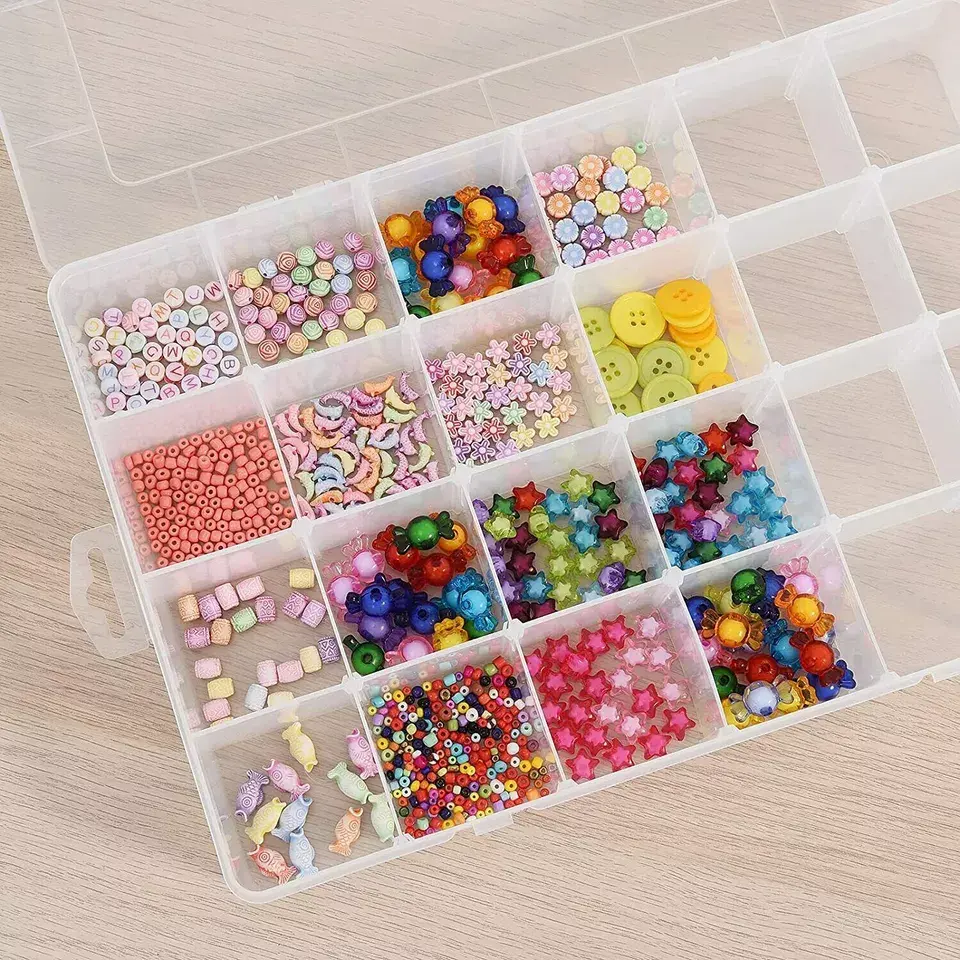 24 Compartment Small Organiser Storage Plastic Box Craft Nail Art Fuse Beads White