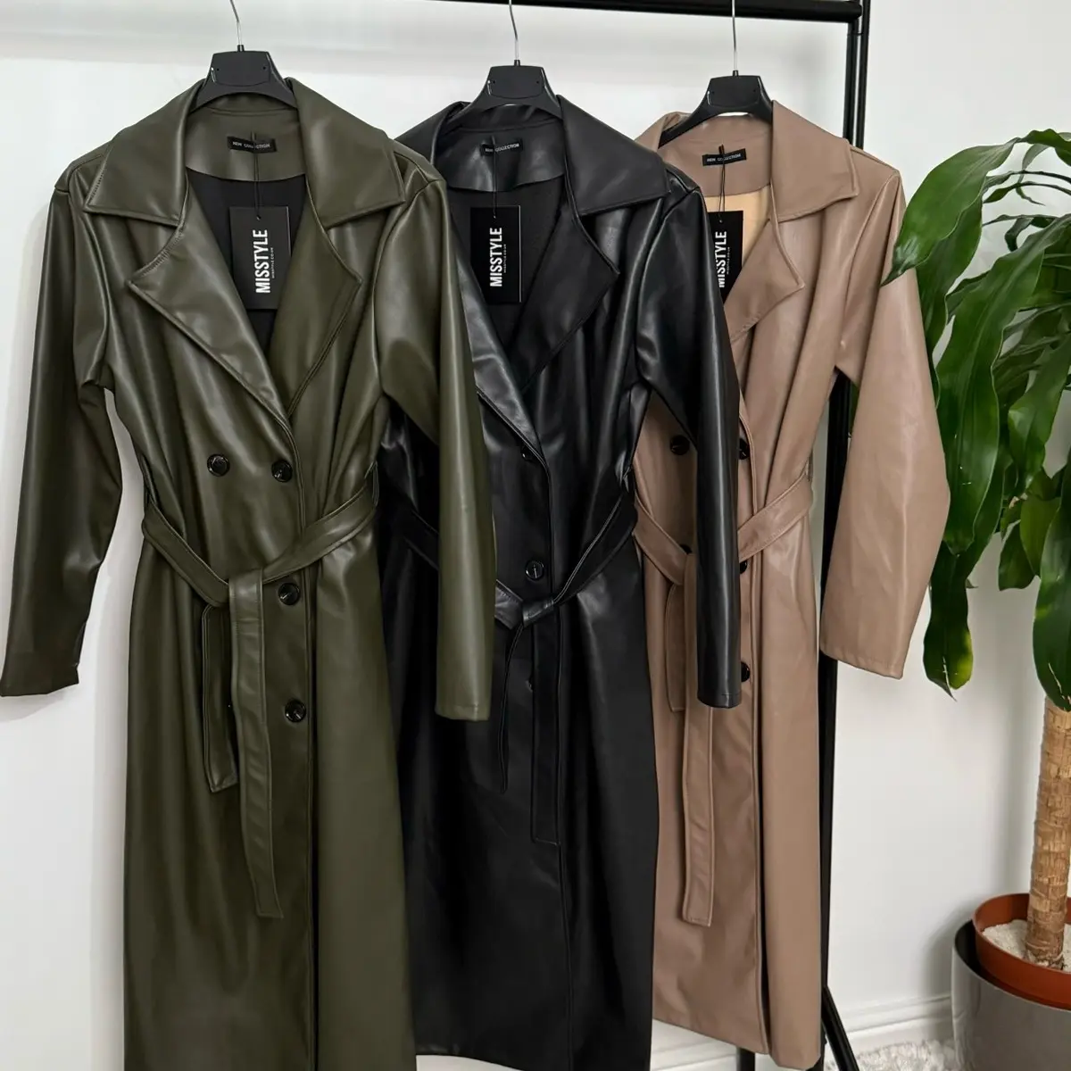 Women's PU Leather Button Up Trench Coat With Belt - New Arrival - Jackets autumn jacket for