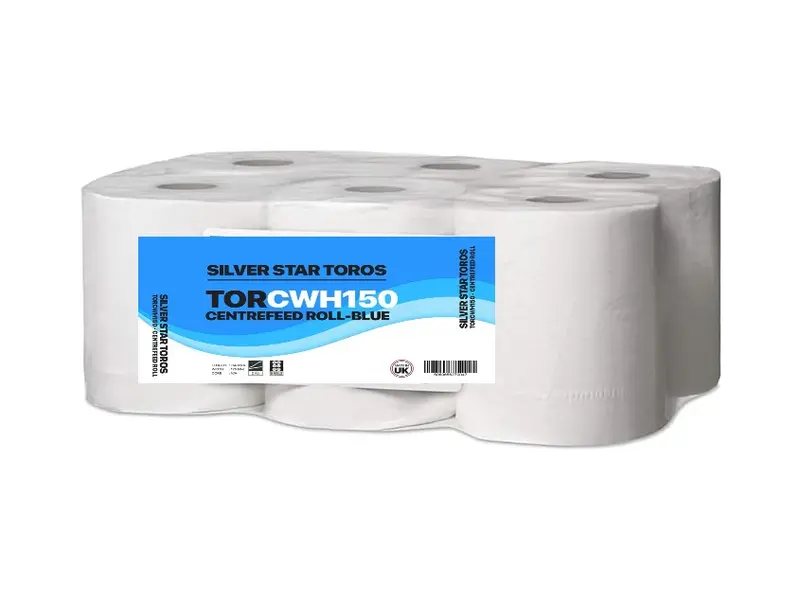 150M Silverstar Toros Pure White 2-Ply Centrefeed Rolls Pack of 6 - 150m Each Rolls for Cleaning & Hygiene - Wipes, Toilet 0