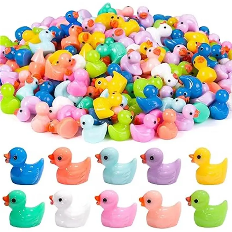 120pcs Mini Ducks 10 Colors Resin Tiny Ducks Little Plastic Ducks Small Ducks Bulk for Aquarium Dollhouse Fairy Garden Landscape Decor