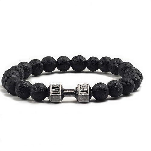 Heavyweight Lifting Dumbbell Volcanic Lava Mens Bracelet for Weight Training and Gym Enthusiasts 2