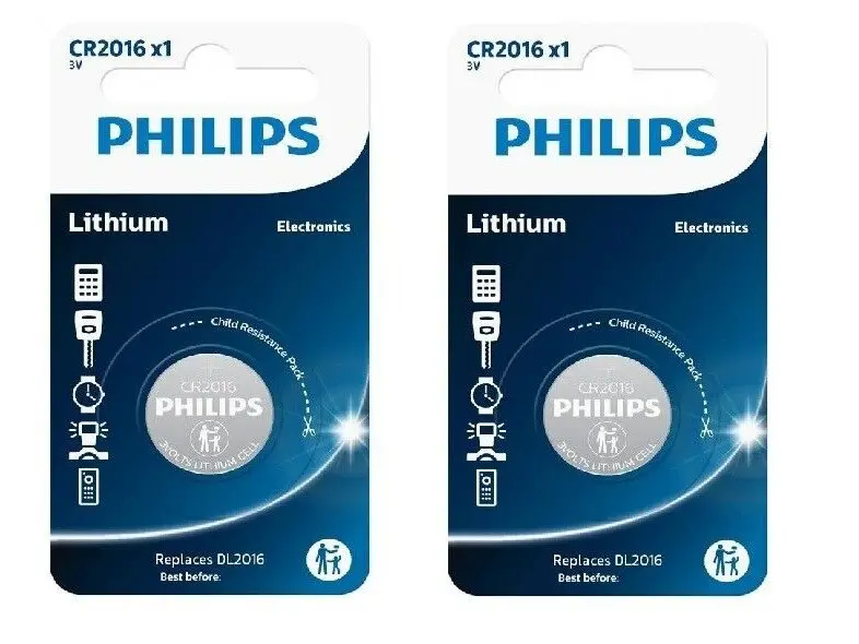 2 x Philips CR2016 Lithium Coin Cell Battery DL2016 3V