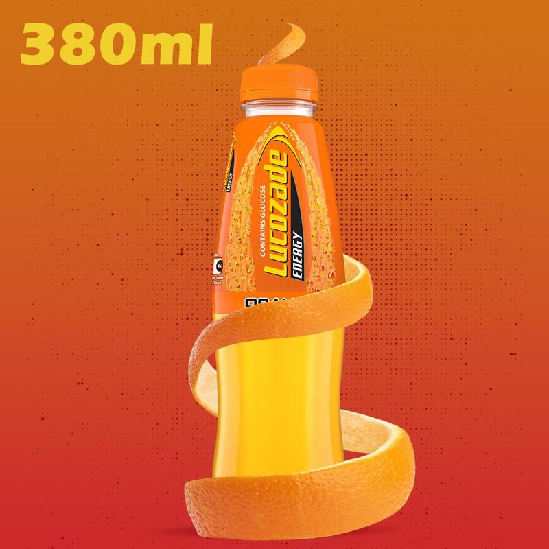 Lucozade Energy Sparkling Orange Glucose Drink with Sugars and Sweeteners 380ml, 8 Bottles 1