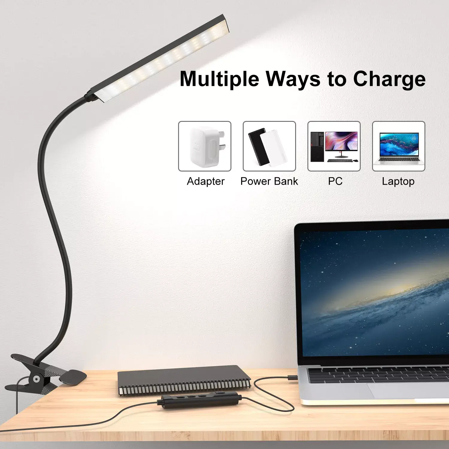 48LED USB Clip On Flexible Desk Lamp Dimmable Memory Bed Read Table Study Light