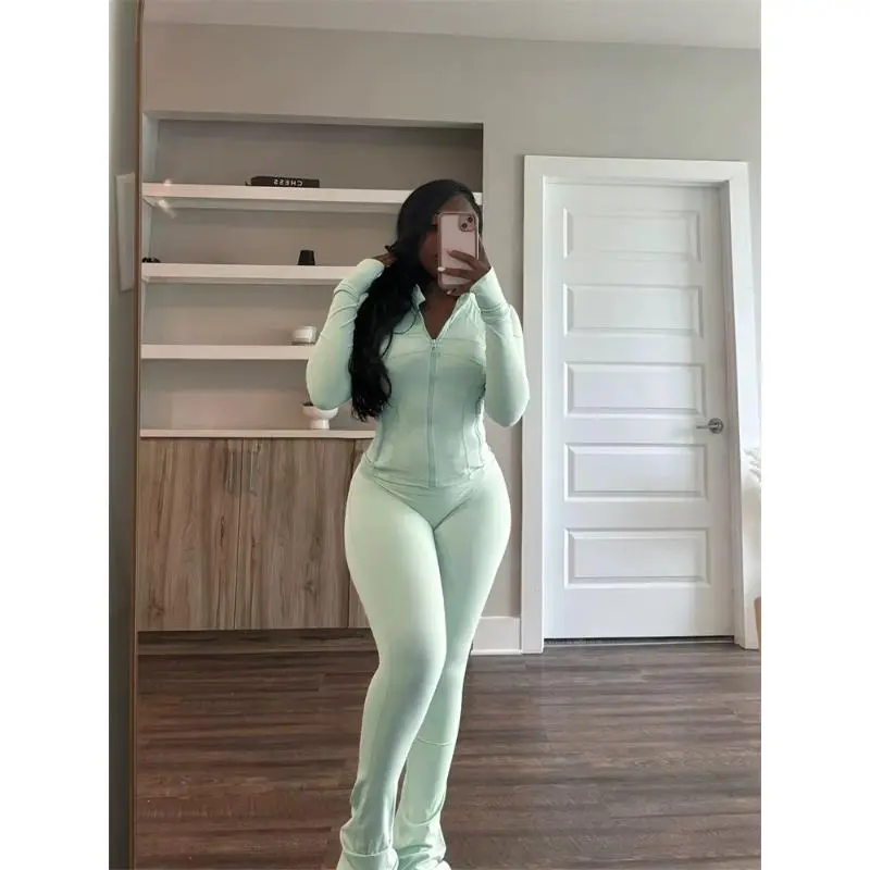 Autumn And Winter New Long Sleeves Zipper Crop top Suits Tracksuits Women's Suits Fashion Pants Female 2025