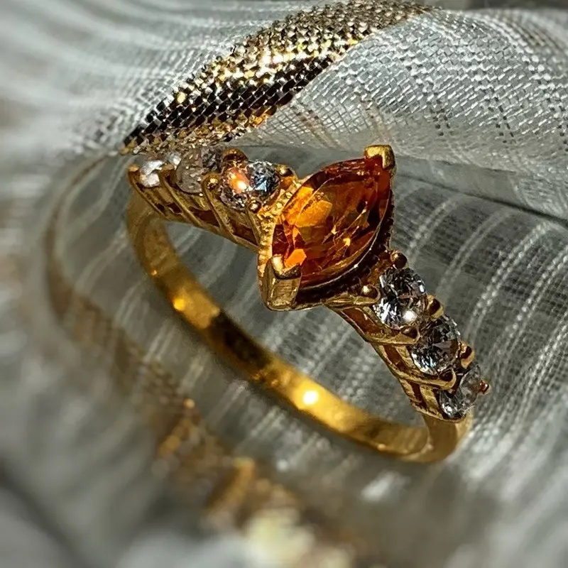Spellbinding Marquise Faceted Natural Citrine 925 Gold plated Sterling Silver Ring Anniversary Auspicious Birthday Daily Engagement Wedding 1