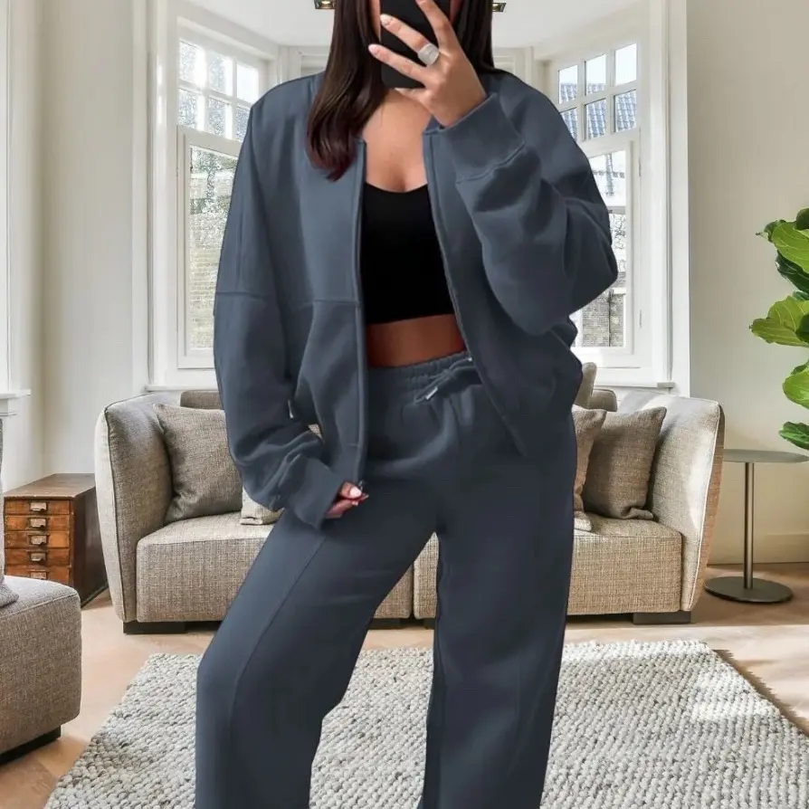 Maya Elite Premium wide leg zipped bomber jacket top loungewear set