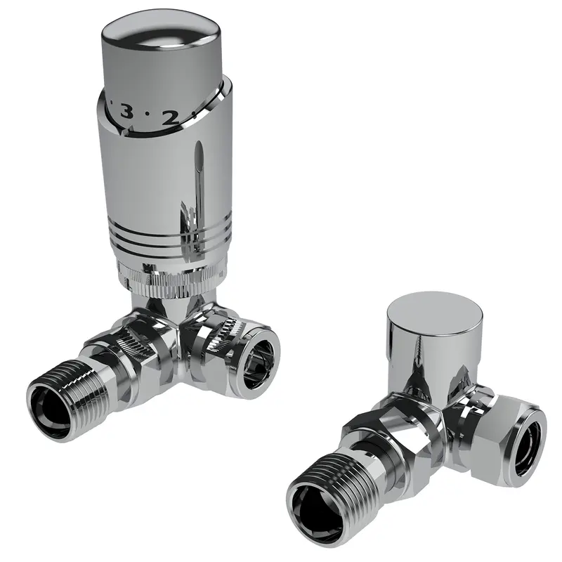 Designer Chrome Thermostatic Radiator Valve TRV Twin Pack - Corner 0