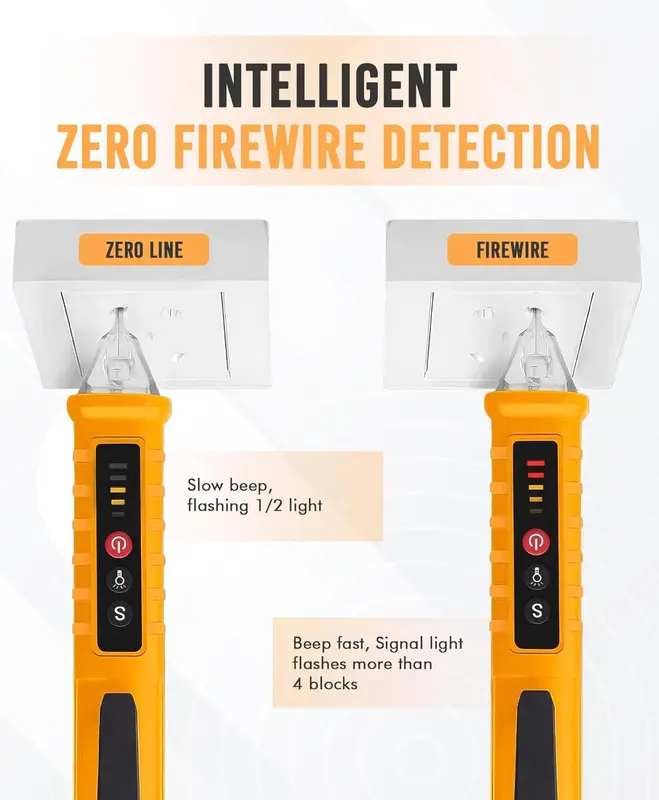ULTRICS Voltage Tester, 12V-1000V Non-Contact AC Voltage Detector Pen, Adjustable Sensitivity Electric Tester with LED Flashlight, Live/Null Wire Judgment and Breakpoint Finder (Orange) 4