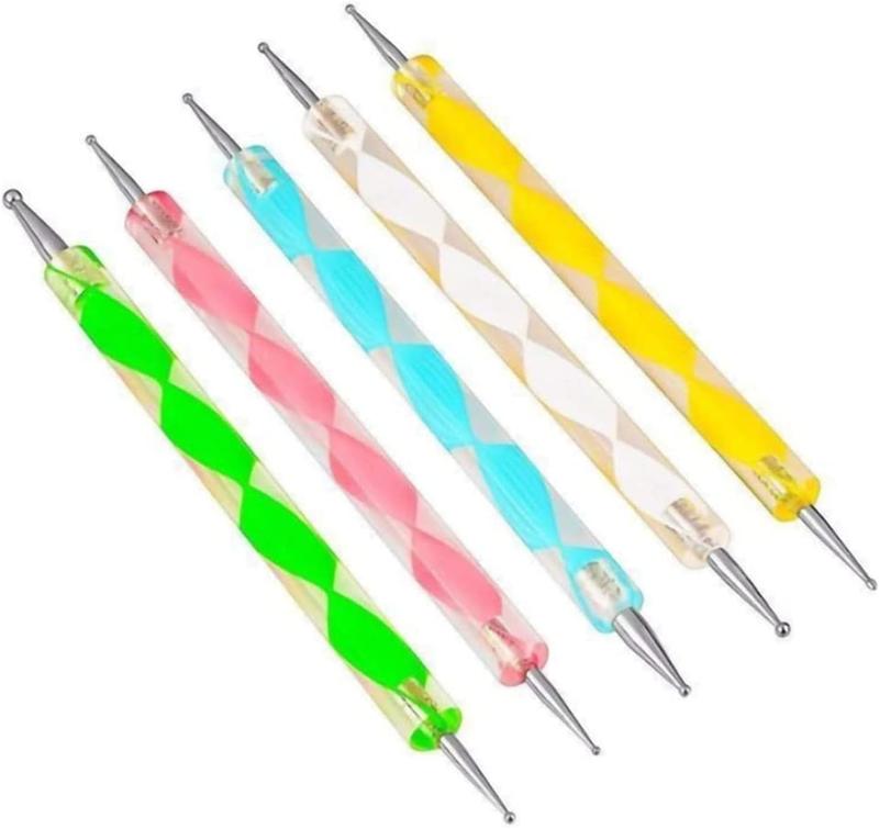 2-Pack 2 Way Dotting Pen Tool (5pcs/pack) Nail Art Tip Dot Paint Manicure kit, Dotting Tools Set, Ball Stylus Embossing Pattern Clay Sculpting Carving Modeling Tools Nail Art Nail Care Cutics 2
