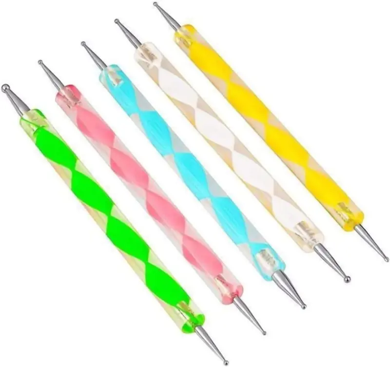 2-Pack 2 Way Dotting Pen Tool (5pcs/pack) Nail Art Tip Dot Paint Manicure kit, Dotting Tools Set, Ball Stylus Embossing Pattern Clay Sculpting Carving Modeling Tools Nail Art Nail Care Cutics 2