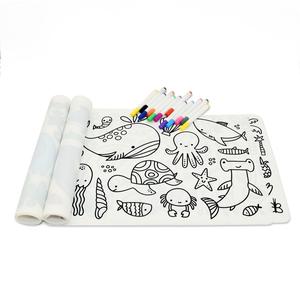 Sensory Junction Ocean Scene Silicone Washable Colouring Placemat For Kids With Coloured Pens - Wipe Clean Reusable - Eco Friendly - Food Grade Silicone