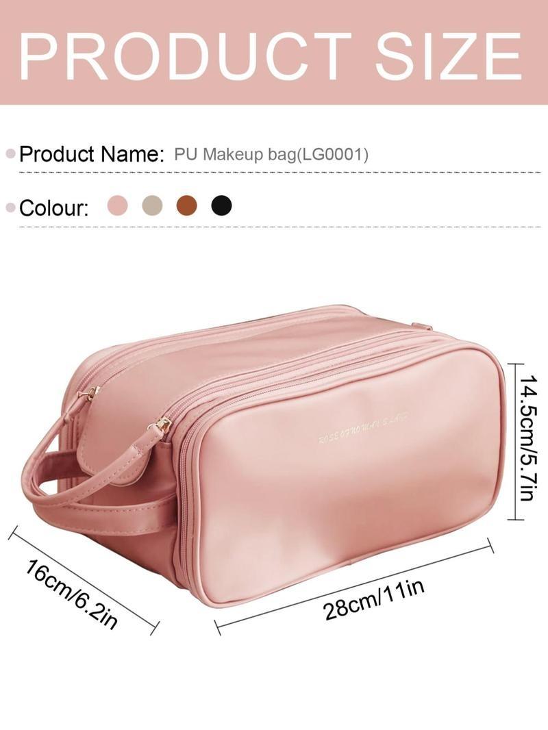 Product Introduction of Portable Makeup Bag, Large Capacity Cosmetic Storage Bag, Back To School Zipper Makeup Organizer Pouch, Versatile Storage Bag for Skincare, Lotion, Cream, Lip Balm, Eyeliners, Makeup Brushes, Stationery, Travel Bag 8