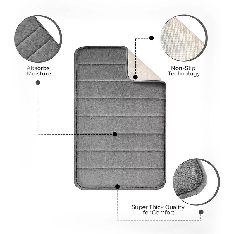 Bourn London Premium Memory Foam Bath Mat Extra Soft Non-Slip Bath Mat Ultra Soft Absorbent Bathroom Rug Shower Mat Machine Washable 3