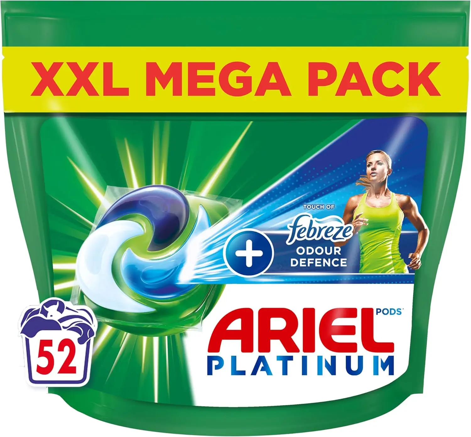 Washing Liquid Laundry Detergent Capsules 52 Washes, +Touch Of Febreze Odour Defence, Extra Stain & Odour Removal