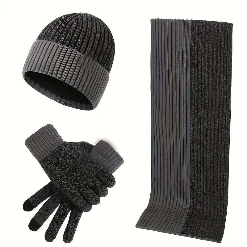 Vintage Style Knitted Winter Set, 3-in-1 Polyester Scarf, Beanie, and Touch Screen Gloves Bundle for Ski and Outdoor Activities - Thick, Warm Knitting Composition for Cold Weather 6