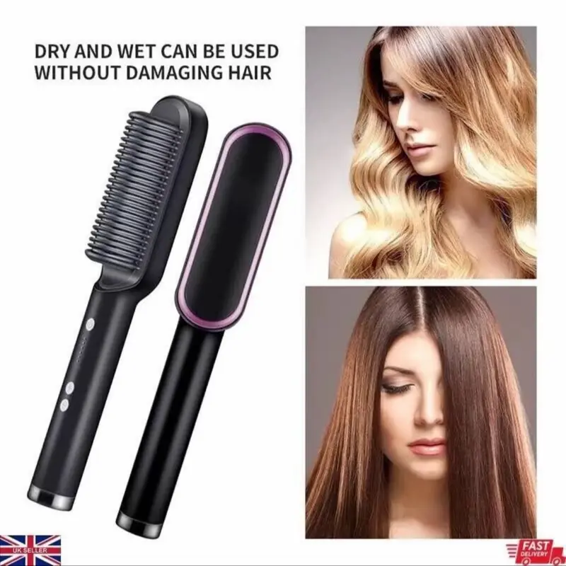 Hair Straightener Comb with Fast Heating Ceramic PTC & Adjustable Temperature Setting for Styling Comfort - Heatless, Haircare Brush 1