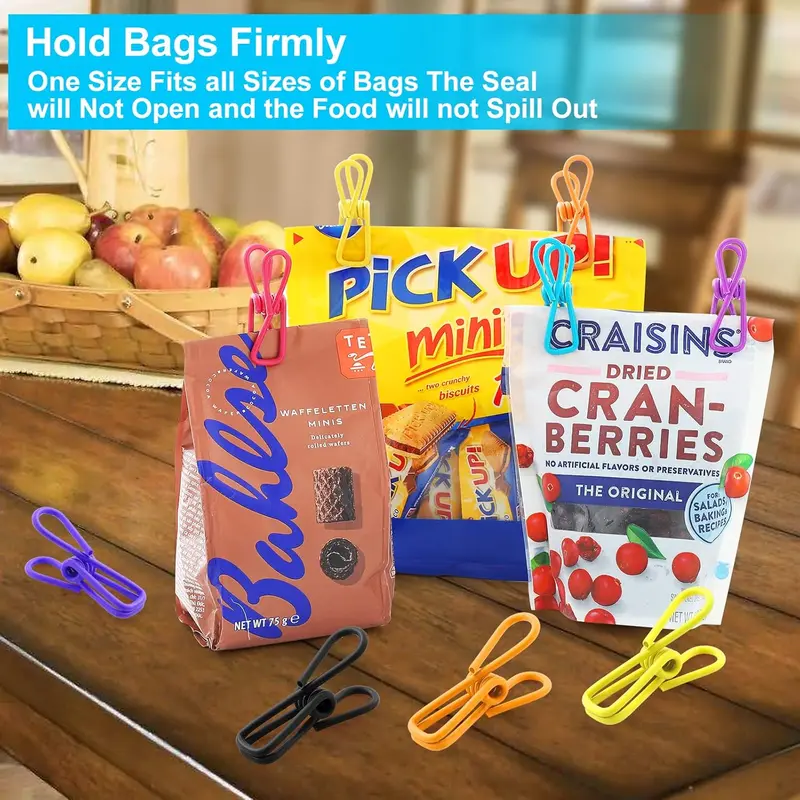 Bag Clips for Food Storage, 12pcs Steel & PVC Coated Food Bag Clips Bag Sealing Clips, Multi-function Food Pegs Clips, Clothes Pegs, Paper Clips, Durable Freezer Kitchen Home Office Plastic Smooth Thick Wood Wooden Coffee Sandwich Utility Utensils 4