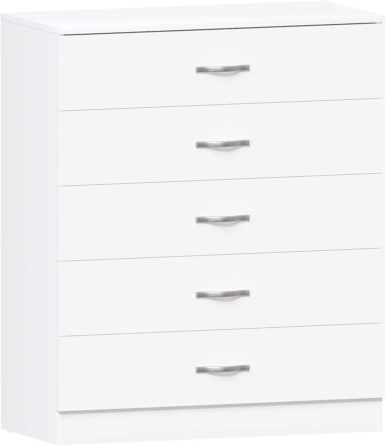 White Chest of Drawers, 5 Drawer With Metal Handles and Runners, Unique Anti-Bowing Drawer Support,Bedroom Furniture