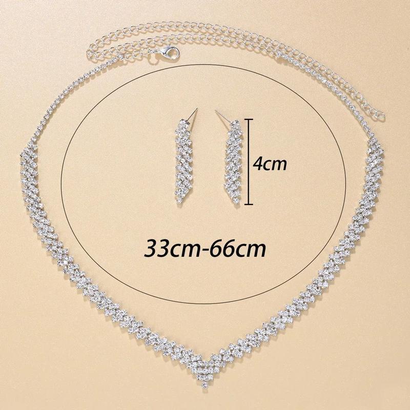 Charming Crystal Bridal Jewelry Set for Wedding V Shape Choker Necklace Earrings Sets Fashion Rhinestone Engagement Jewelry 2