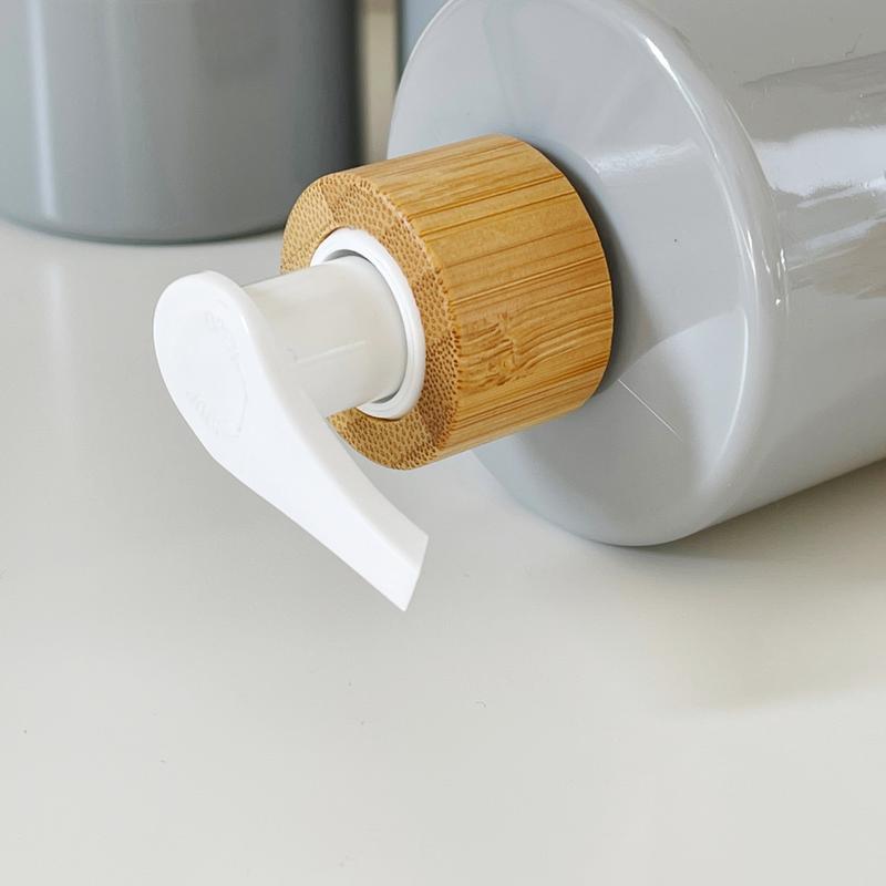 Refillable Grey Plastic Bottle With Personalised White Waterproof Minimalist Label And Black Or White Bamboo Pump - Perfect For Home, Kitchen And Bathroom Organisation - Eco Friendly And Sustainable Dispensers 2