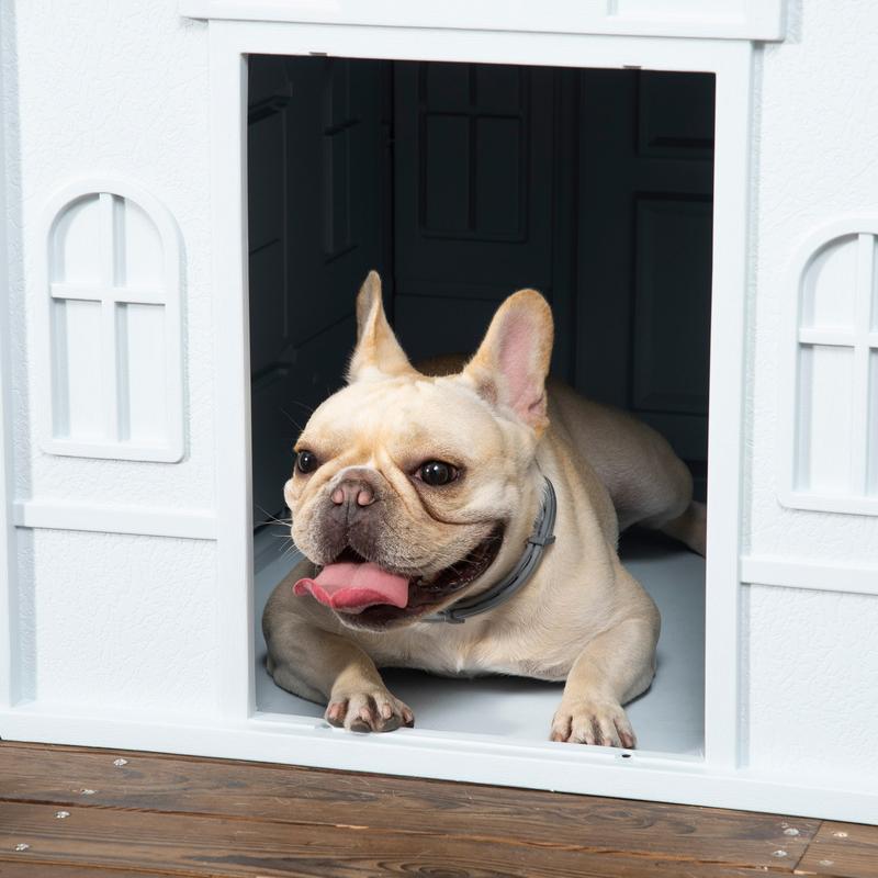 PawHut Plastic Weather-Resistant Dog House, for Indoors and Outdoors, Medium Dogs - White and Blue 7