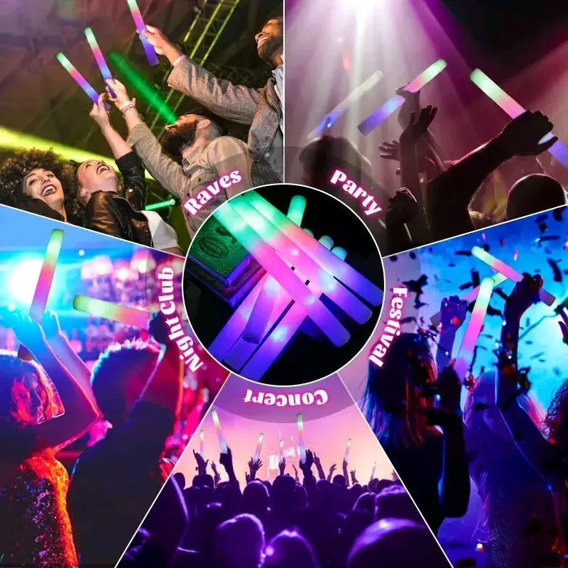 30 LED Foam Glow Sticks Party Wedding Flashing LED Light Stick Light-up Wand Party Decor Wedding Birthday Shows Concert LED Light 2