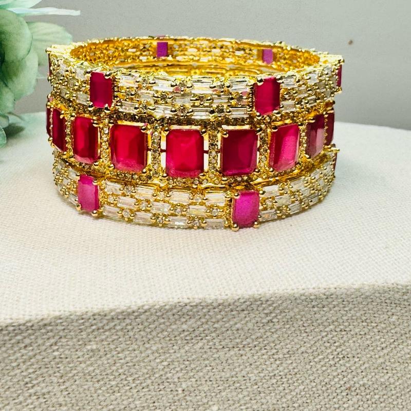 Gorgeous Gold Plated Ruby Pink Bangles 1