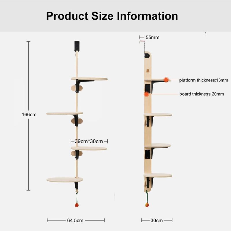 MEWOOFUN 4-Levels Versatile Cat Climber Shelves Wooden Vertical Cats Board Shelf Hanging On Door, Steady Cat Tree Tower Cat Climb Furniture with Carpeted Plank for Indoor Cats,166x64.5x30cm 5