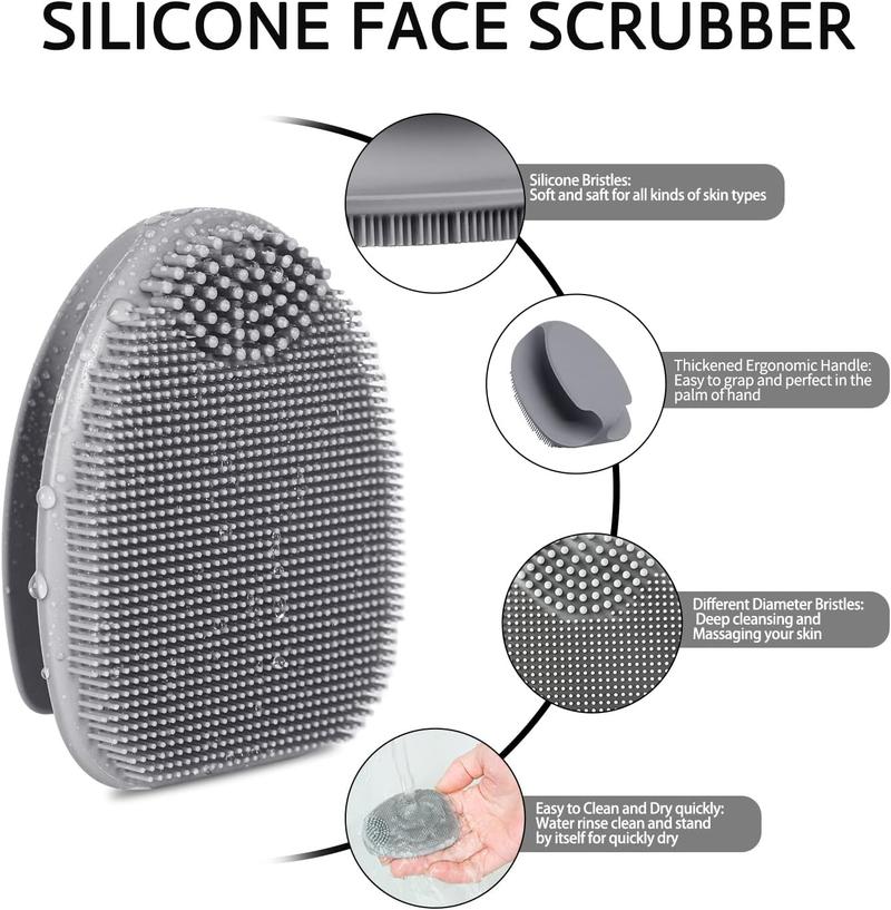 Product Introduction of Silicone Face Scrubber,Manual Exfoliating Brush,Handheld Facial Cleansing Brush for Women Men-Blackhead Removing Pore Cleansing Massaging for Sensitive, Delicate, Dry Skin (3rd-Grey+White) Comfort 0