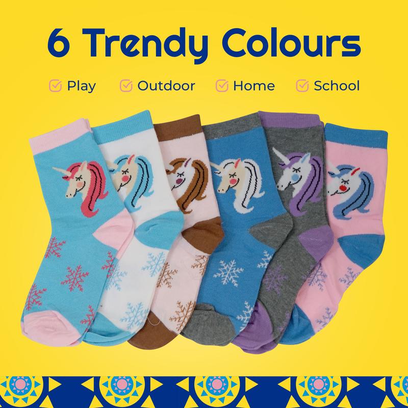 Sunny Socks - 6 Pack Kids Thermal Socks - Unicorn Socks for Girls - Warm, Thick, Cosy Winter Socks - Soft, Comfortable, Fun Design - Wool Socks for Hiking, Walking & Outdoor Activities 2