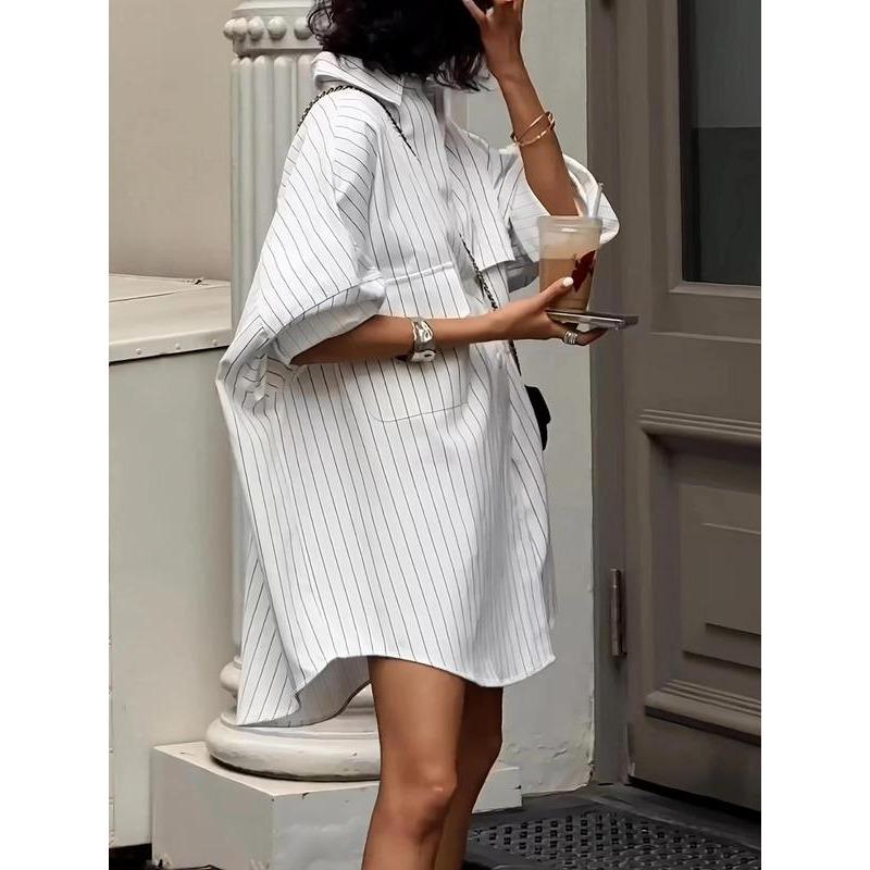Women's Striped Print Button Front Pocket Long Blouse, Casual Drop Shoulder Long Sleeve Top for Summer, Ladies Clothes for Daily Wear 3