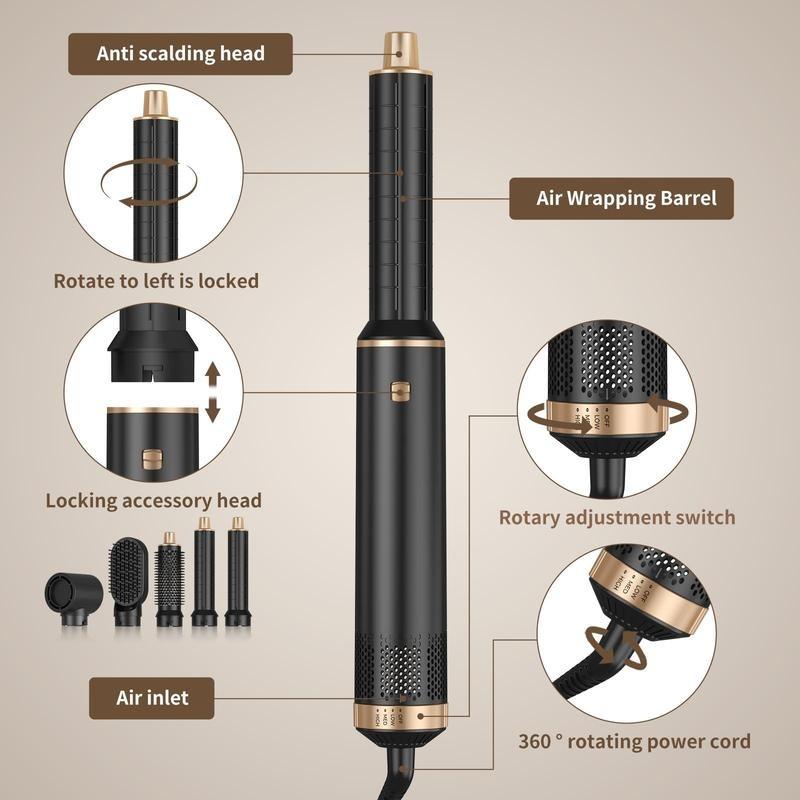 5 in 1 Multifunctional Hair Stylers, 1 Set Professional Hair Straight Curling Blow Dryer with Replacement Heads, Hair Styling Tool for Home & Salon Use, Hair Products 6