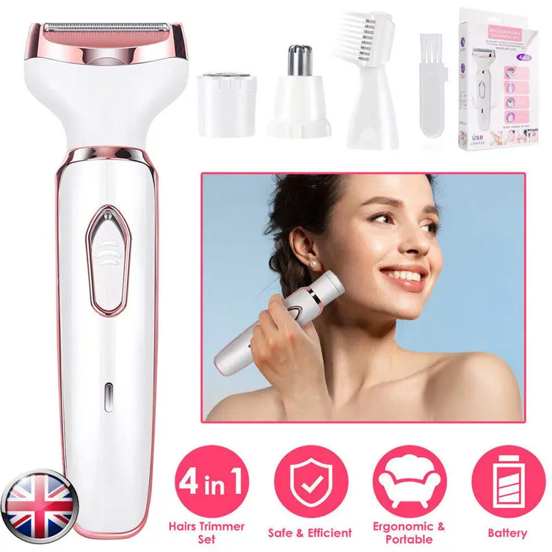 4 in 1 Painless Electric Lady Shaver Rechargeable Facial Hair Remover for Women 1