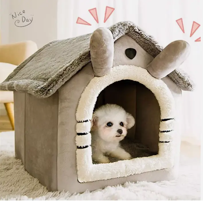 Pet Cat Kitten Dog Beds Igloo Fleece Bed Pyramid Cozy Washable Warm House Cave 5