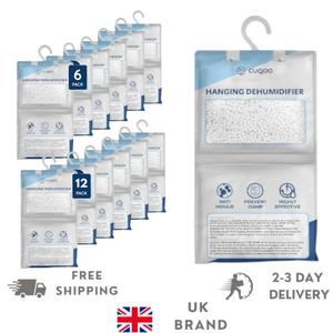 CUQOO Super Absorbent Wardrobe Dehumidifier Hanging Bags Pack of 6 or 12 – Moisture Absorber to Stop Damp, Mould, Mildew & Condensation | Premium Damp Absorber Ideal for Wardrobe, Home, Caravan bag Room Hangable Mult-function