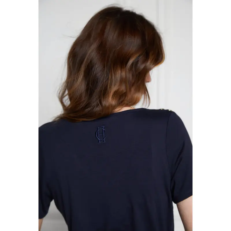 Holland Cooper Relax Fit V Neck Tee in Navy 1