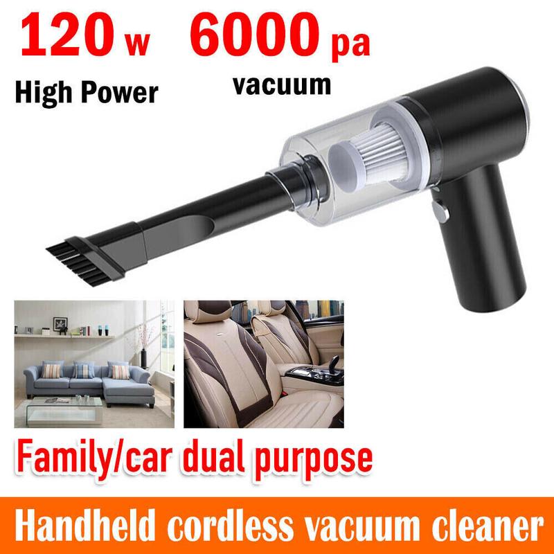 Rechargeable Wireless 120W, 6000pa Vacuum Cleaner Car & Air Duster, Handheld Vaccum Mini Power Suction USB Portable Wet & Dry Car Vacuum Cleaner with LED Light & Multi Nozzles for Car, Home, Pet 2