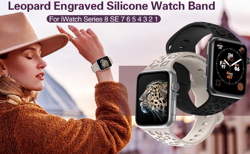 Product Introduction of Towdails compatible with Apple Watch straps series 38mm 40mm 41mm 42mm (series 10) women men, soft silicone strap leopard print replacement watchbands for iWatch series 10/9/8/7/6/5/4/3/2/1/SE 1