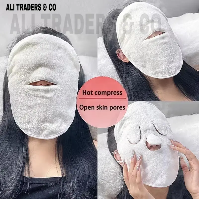 Cotton Hot Compress Towel Mask Soft Wet Compress Steam Heating Cold Face Towel Opens Skin Pore Deep Clean Beauty Face Care Tools Facial Skincare Comfort 3 Holes