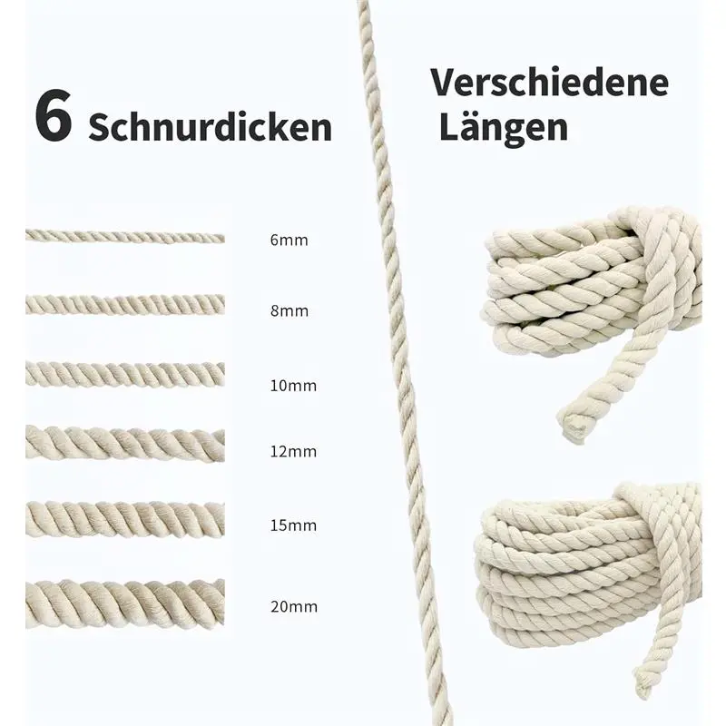Cotton Rope Thick Rope White Rope Noose Soft Rope 20mm Decking Rope For Garden Macrame Plant Hanger Kit (5M) 1
